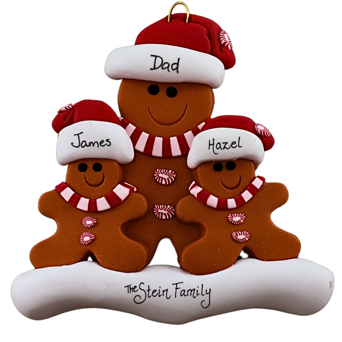 Single Parent Gingerbread Family of 3 Ornament