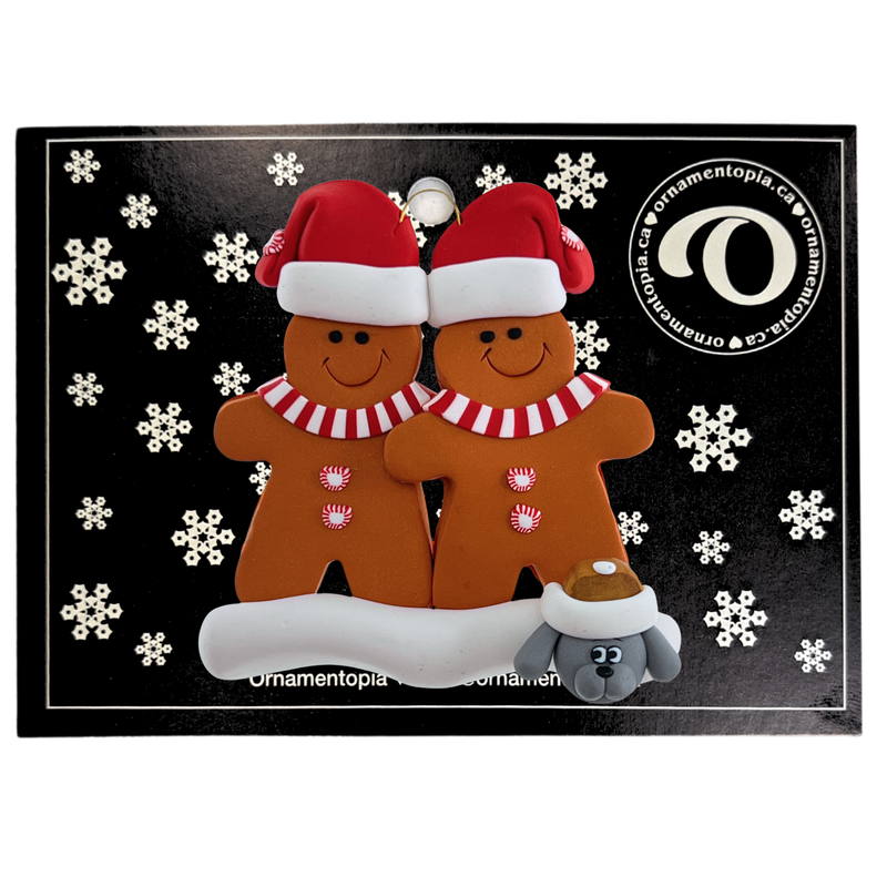 Gingerbread Family of 2 with 1 Pet Christmas Ornament
