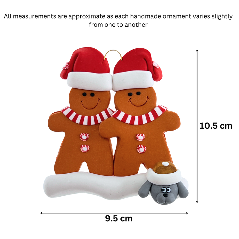 Gingerbread Family of 2 with 1 Pet Christmas Ornament