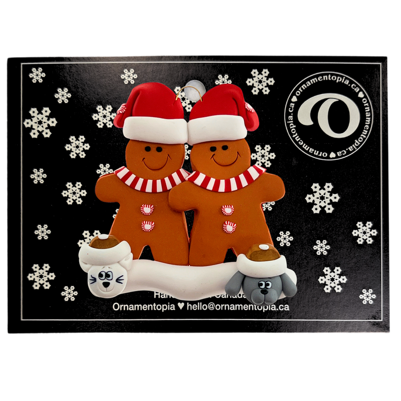 Gingerbread Family of 2 with 2 Pets Christmas Ornament