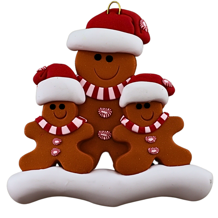 Single Parent Gingerbread Family of 3 Ornament