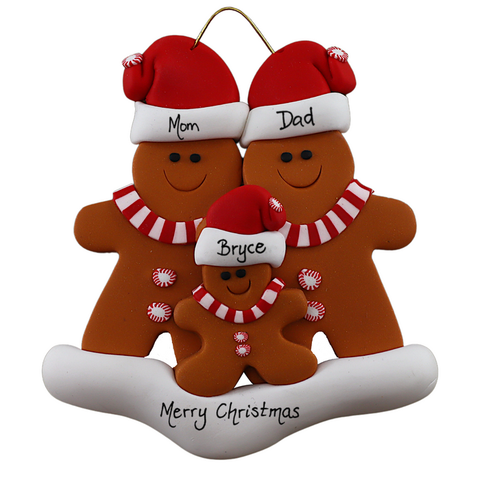 Gingerbread Family of 3 Christmas Ornament