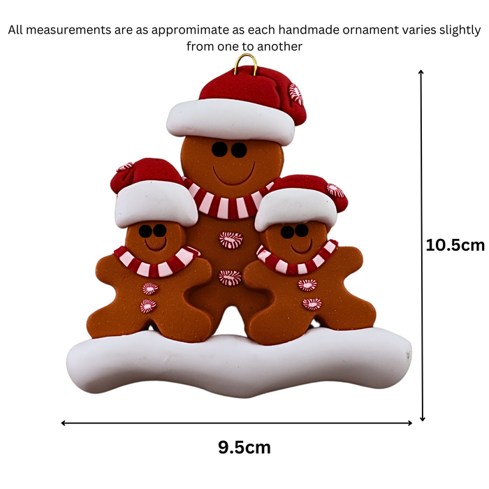 Single Parent Gingerbread Family of 3 Ornament