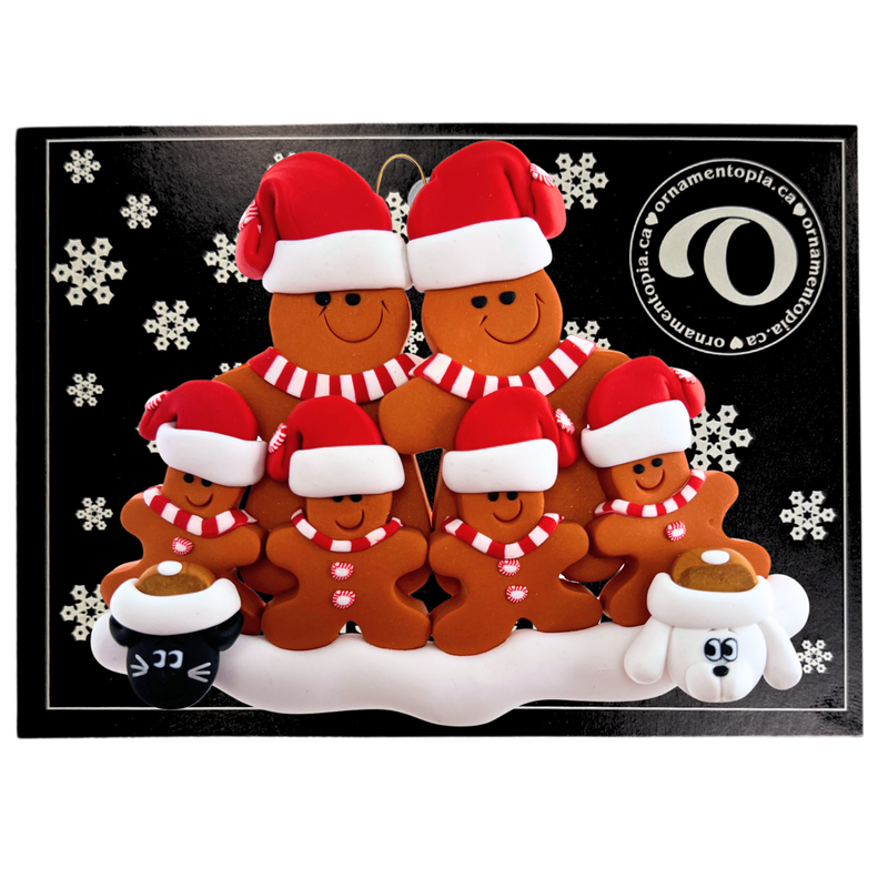 Gingerbread Family of 6 with 2 Pets Christmas Ornament