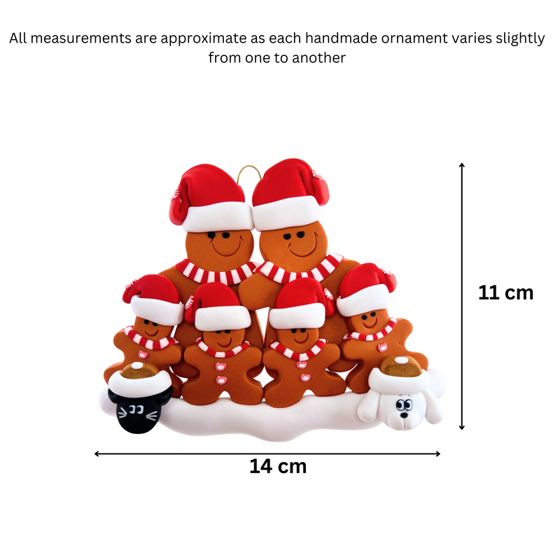 Gingerbread Family of 6 with 2 Pets Christmas Ornament