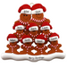 Family ornament with 9 brown gingerbread figures in red Christmas hats, personalized with names.