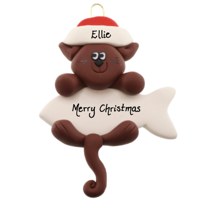 Hanging Cat Brown Christmas Ornament