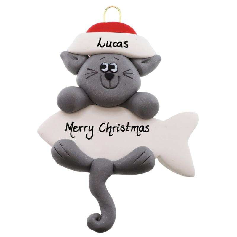 Hanging Cat Gray Christmas Ornament