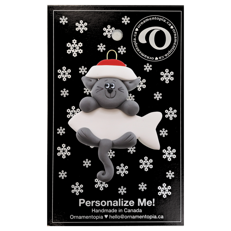 Hanging Cat Gray Christmas Ornament