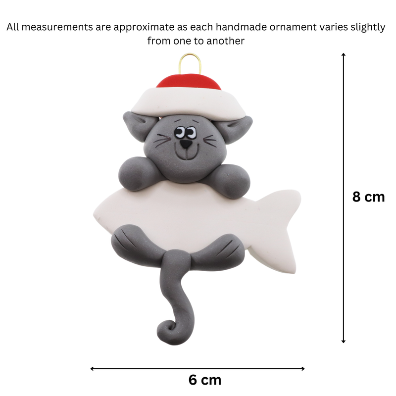 Hanging Cat Gray Christmas Ornament