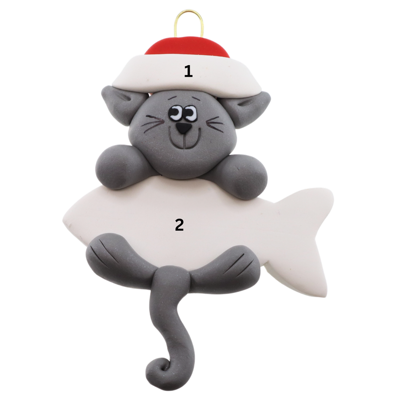 Hanging Cat Gray Christmas Ornament