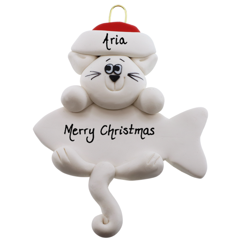 Hanging Cat White Christmas Ornament