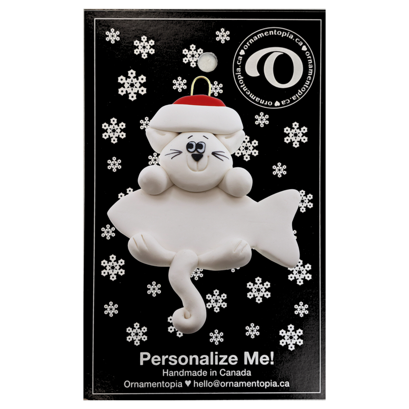 Hanging Cat White Christmas Ornament