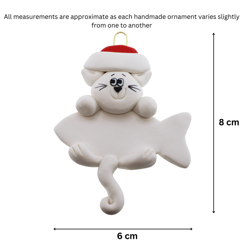 Hanging Cat White Christmas Ornament
