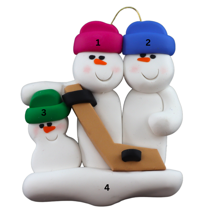 Hockey Snowmen Family of 3 Christmas Ornament