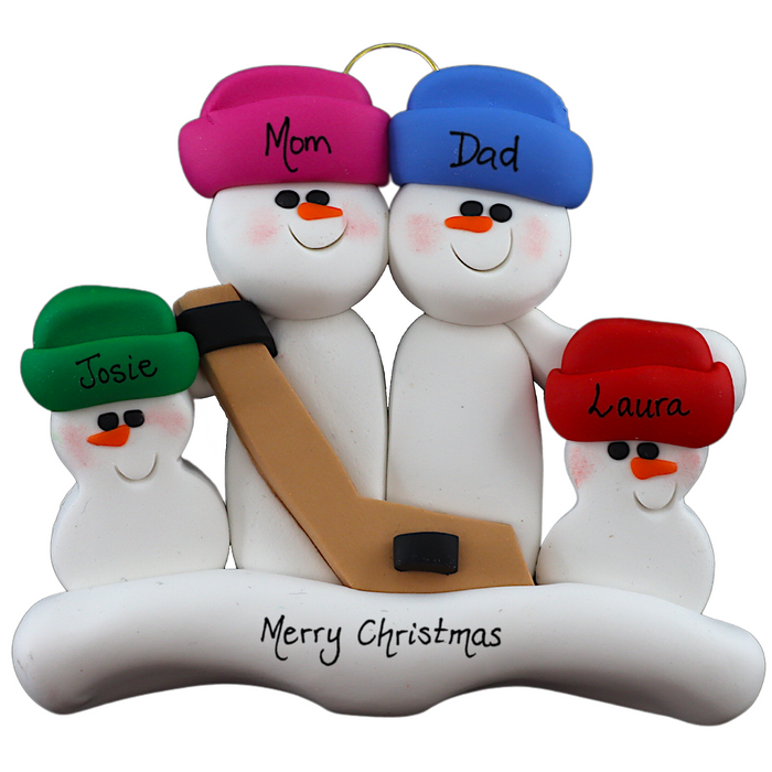 Hockey Snowmen Family of 4 Christmas Ornament