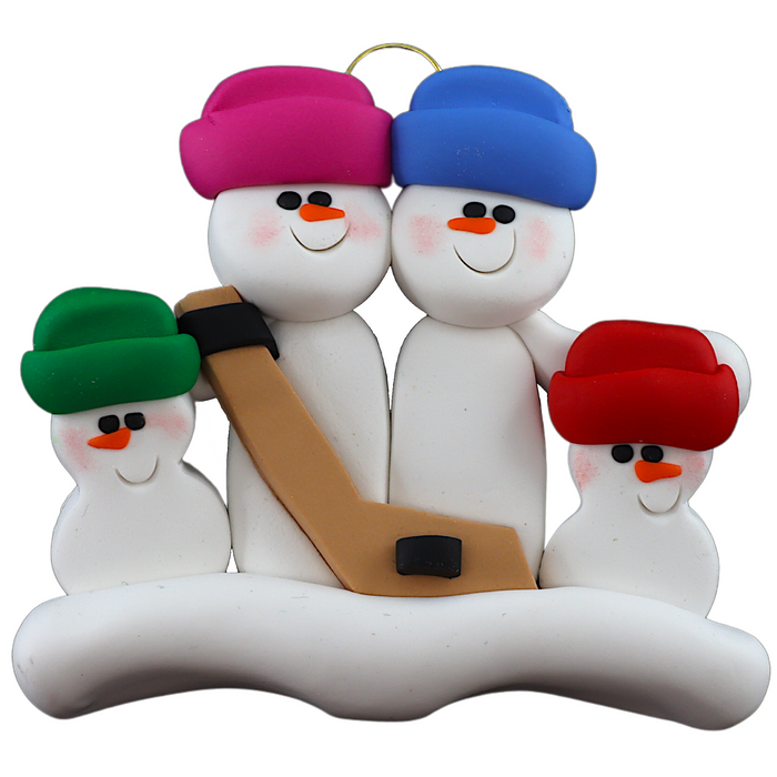 Hockey Snowmen Family of 4 Christmas Ornament