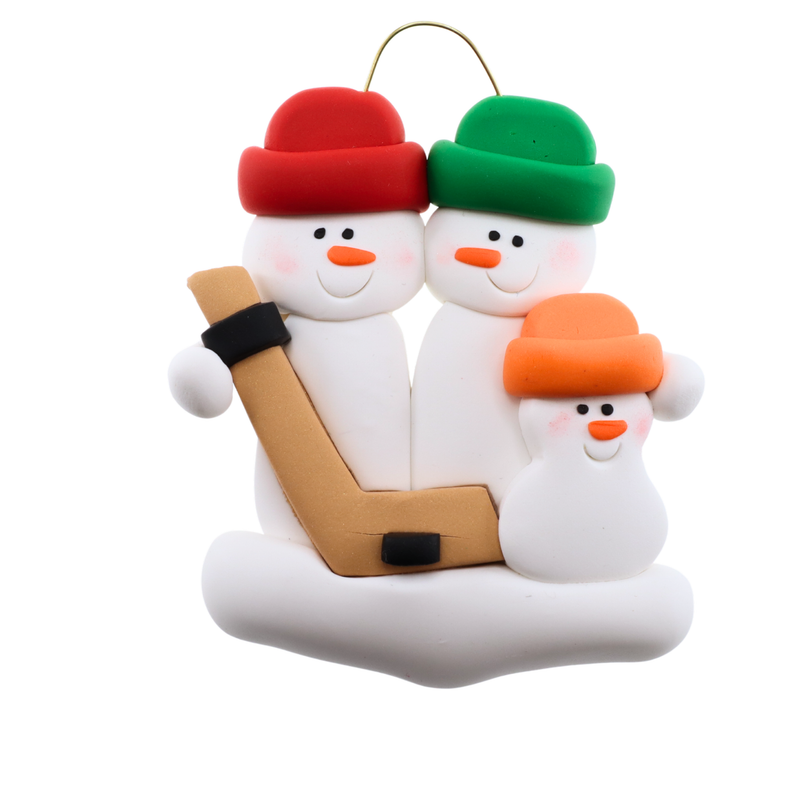 Hockey Snowmen Family of 3 Christmas Ornament (new colors)