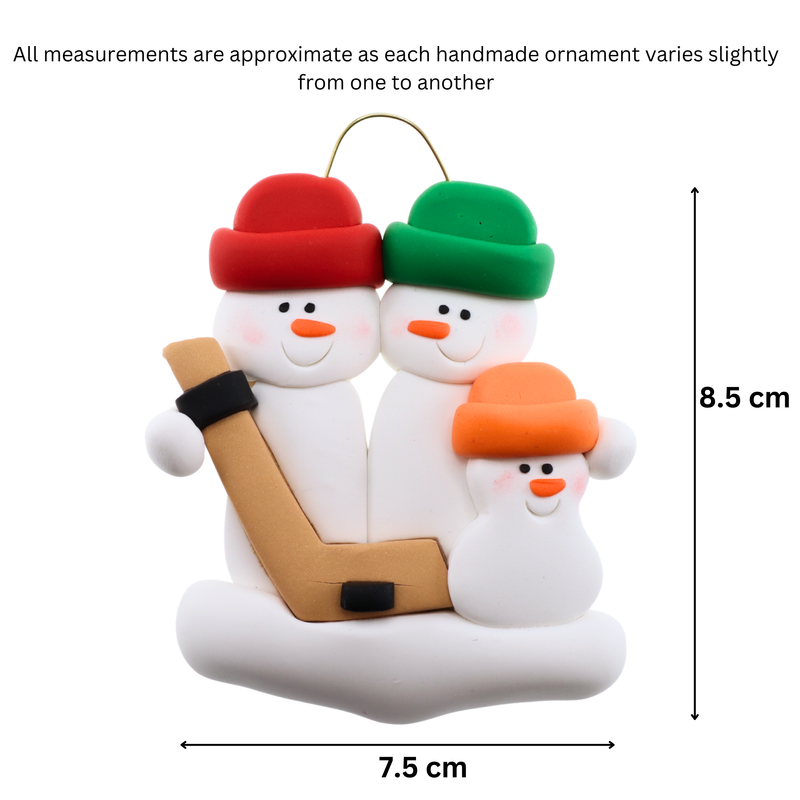 Hockey Snowmen Family of 3 Christmas Ornament (new colors)