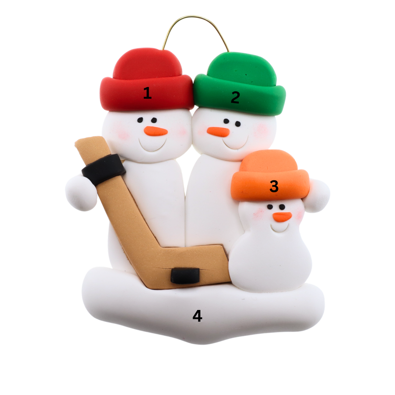 Hockey Snowmen Family of 3 Christmas Ornament (New Colours)