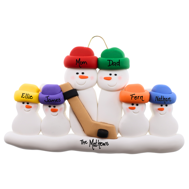 Hockey Snowmen Family of 6 Christmas Ornament (new colors)