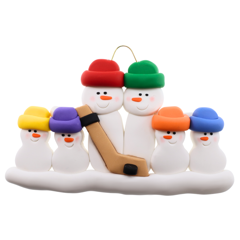 Hockey Snowmen Family of 6 Christmas Ornament (new colors)