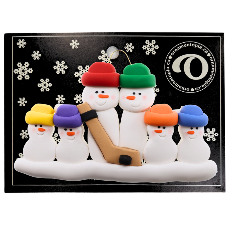 Hockey Snowmen Family of 6 Christmas Ornament (new colors)