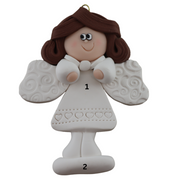 Angel wearing white with brown hair ornament, numbered 1-2 for personalization.