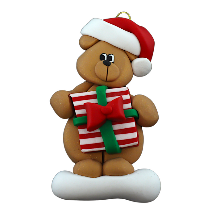 Holiday Bear with Present Ornament