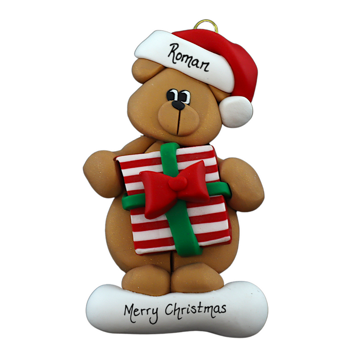 Holiday Bear with Present Ornament