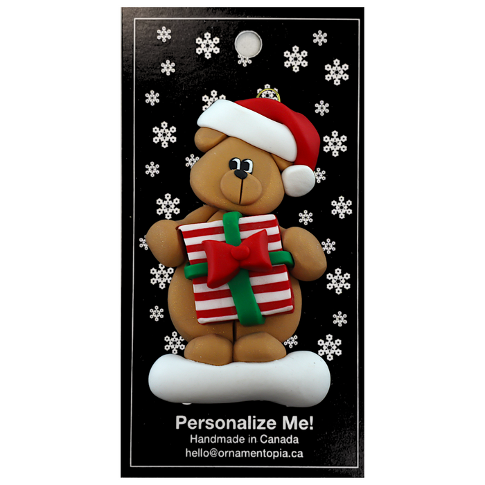 Holiday Bear with Present Ornament - Tan