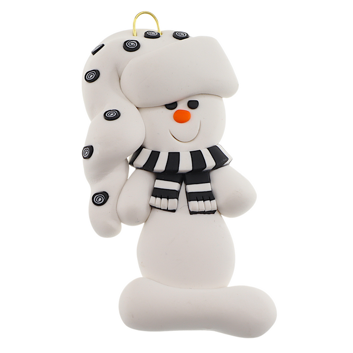 Holiday Black & White Snowman with Toque Ornament