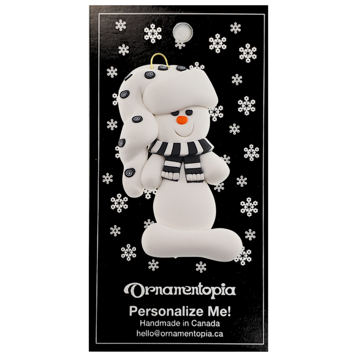 Holiday Black & White Snowman with Toque Ornament