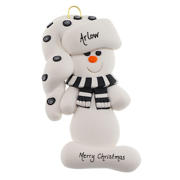 Holiday Black & White Snowman with Toque Ornament