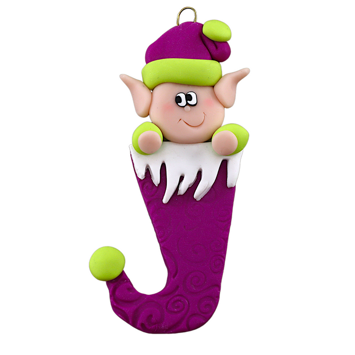 Holiday Elf in Stocking Ornament - Magenta