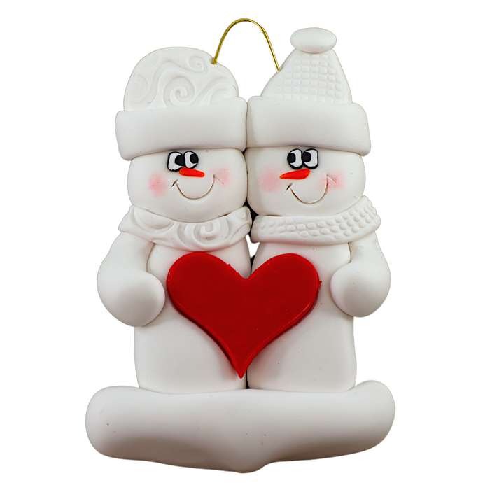 Holiday Heart Snowman Couple Ornament