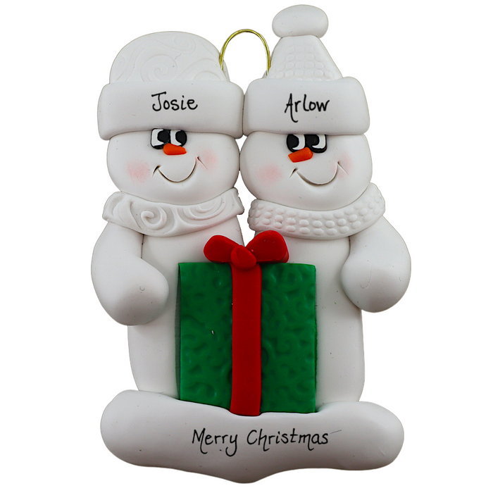 Holiday Present Snowman Couple Ornament