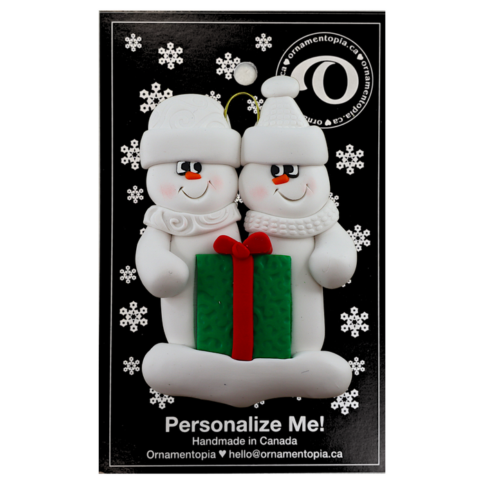 Holiday Present Snowman Couple Ornament