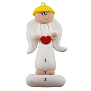 Tall angel wearing white with blonde hair ornament, numbered 1-2 for personalization.
