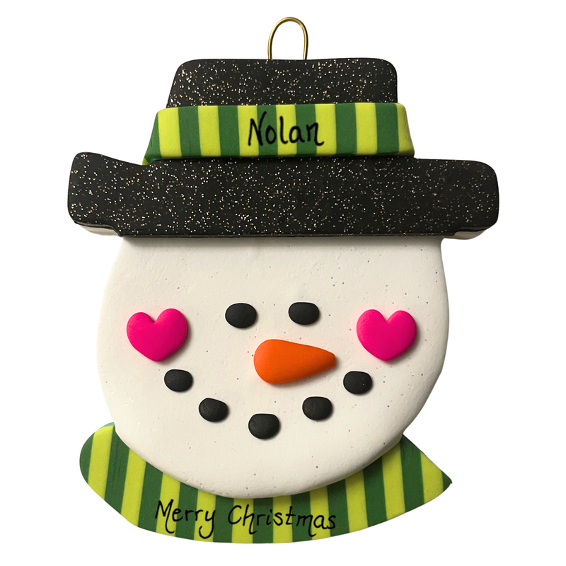 Jolly Jack Snowman Head with Hat - Green Christmas Ornament