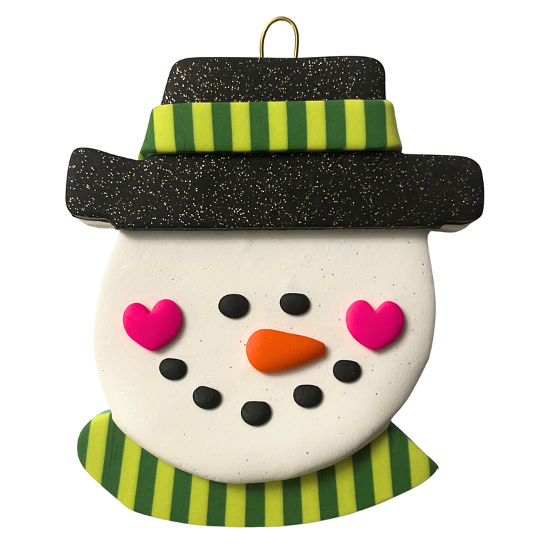 Jolly Jack Snowman Head with Hat - Green Christmas Ornament