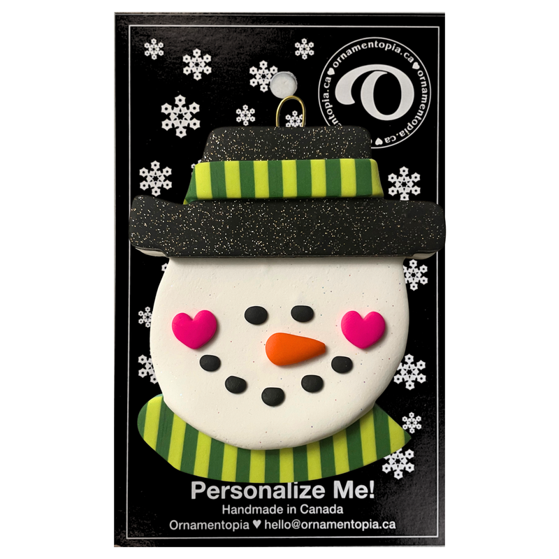 Jolly Jack Snowman Head with Hat - Green Christmas Ornament