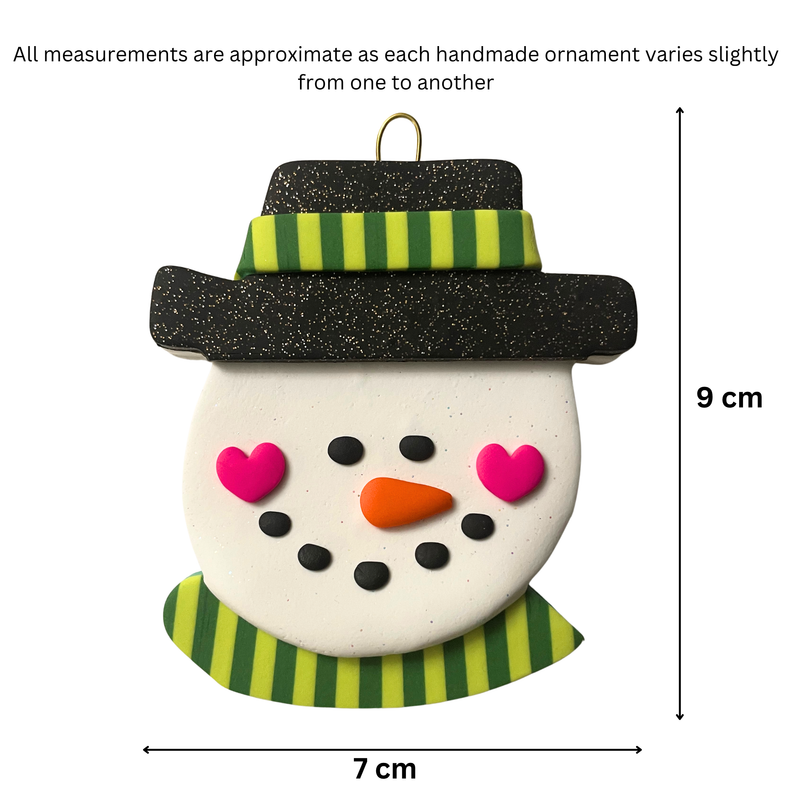 Jolly Jack Snowman Head with Hat - Green Christmas Ornament