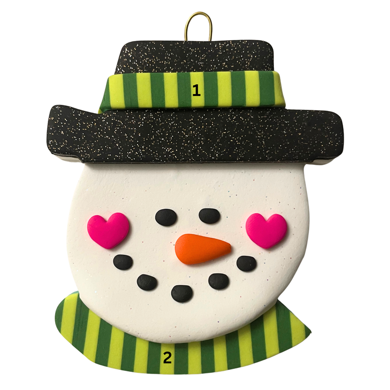 Jolly Jack Snowman Head with Hat - Green Christmas Ornament