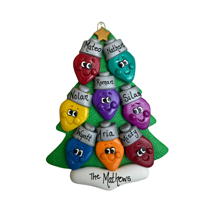 Light Bright Family of 8 Christmas Ornament