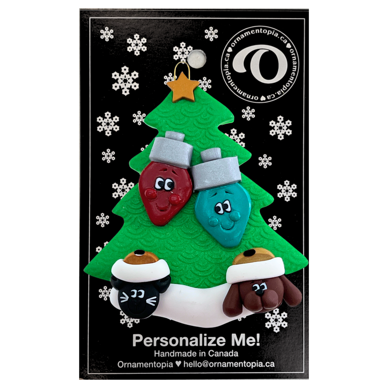 Light Bulb Family of 2 with  2 Pets Christmas Ornament