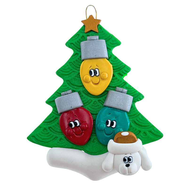 Light Bulb Family of 3 with 1 Pet Christmas Ornament