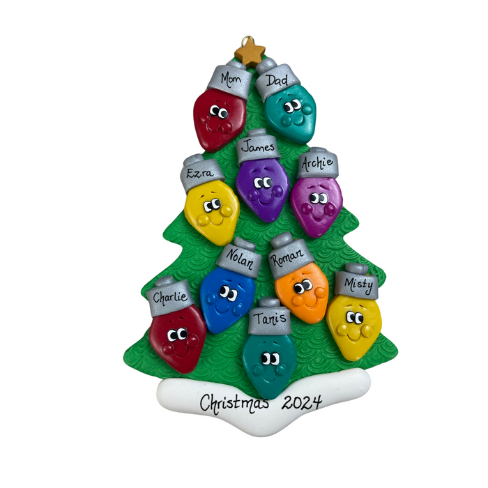 Light Bright Family of 10 Christmas Ornament