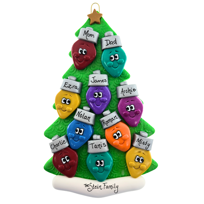 Light Bulb Family of 10 Christmas Ornament