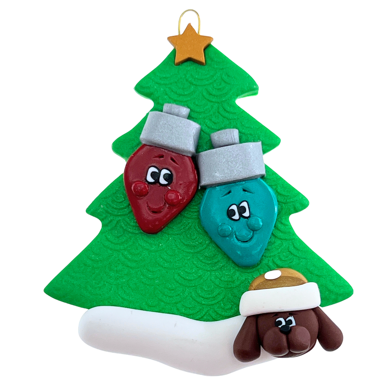 Light Bulb Family of 2 with 1 Pet Christmas Ornament